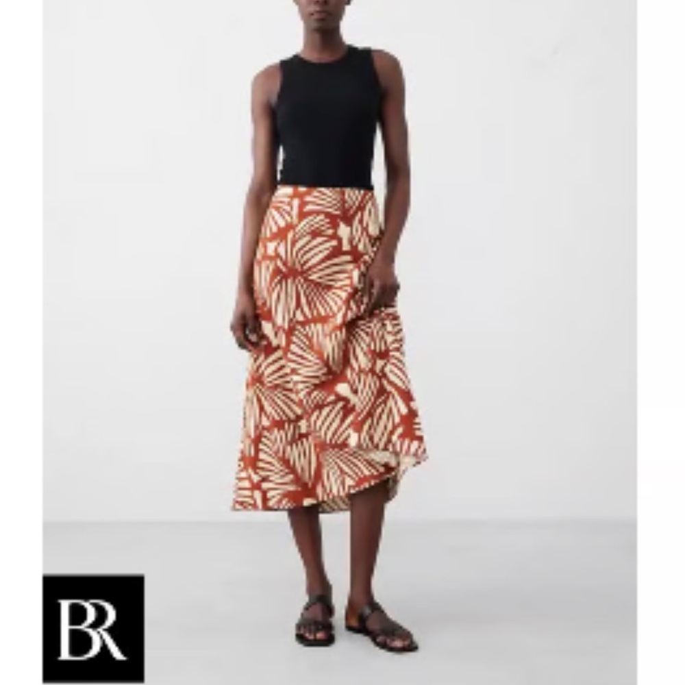Banana Republic Factory Linen Blend Skirt Orange & Cream Tropical Size Large - Picture 10 of 10